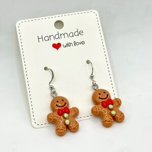 Handmade Gingerbread Man Earrings for Christmas